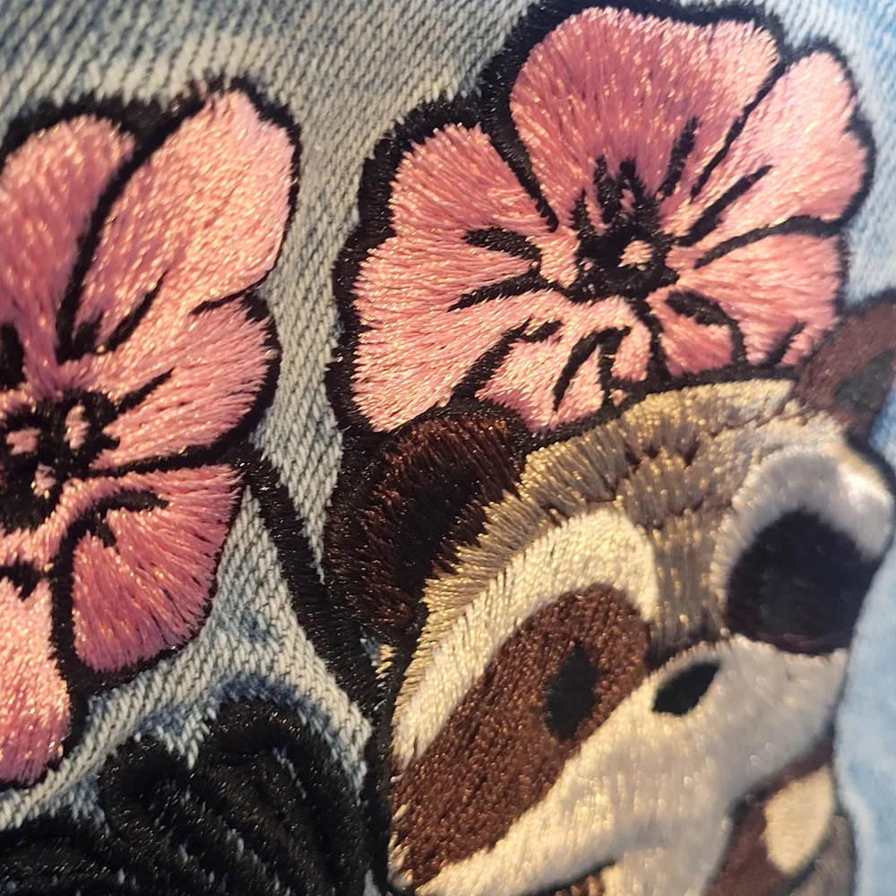 Hot Topic Blue Jeans with Raccoon and Floral Embroidery - Picture 5 of 9